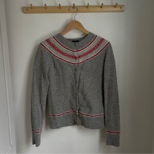 J. Crew Gray Cardigan with Red Accents